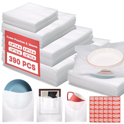 390 Pcs Moving Supplies, 270 Foam Pouches & Foam Sheets, 4 Sizes Packing Foam Pouches with 120 Fragile Stickers for Protect Cushion Dishes China Storage Supplies (7.8X7.8", 7.8X12", 12X12", 12X16") - size: 270PCS-4 Sizes (7.8X7.8, 7.8X12, 12X12, 12X16)