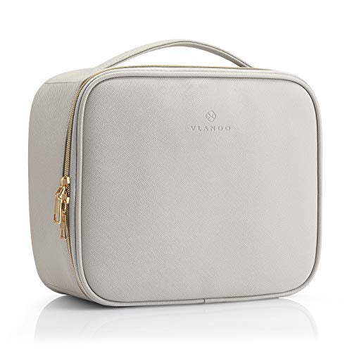 Vlando Travel Makeup Cosmetic Case Organizer Portable Storage Bag with Adjustable Dividers for Cosmetics Makeup brushes, girls, women, friends.（gray） - color: A.Grey