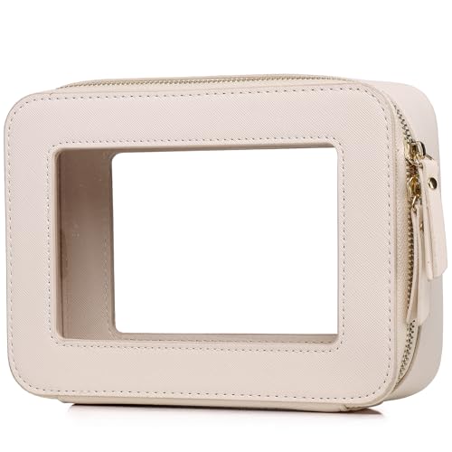 Clear Makeup Bag Women's Waterproof Travel Cosmetic Case and Toiletry Bag Portable Makeup Organizer Bag Car Essential with Zipper (Beige, M) - color: Beige, size: M