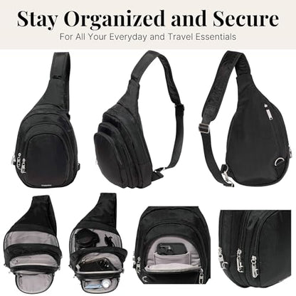 Baggallini Securtex® Anti-Theft Multi Zip Sling - Lightweight 8.6"x15.2" Travel Bag with Locking Zippers & RFID Protection - color: Black