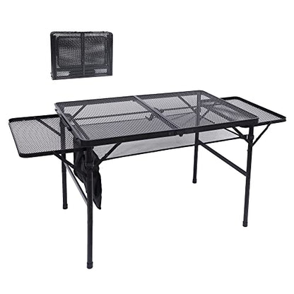 Nice C Folding Grill Table, Camping Tailgate Metal Table, 2 Tier Mesh Grill Station, with Metal Folding Adjustable Height&Width, Mesh Net, Carry Handle, for Outdoor
