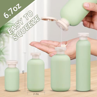 ASEVAT 6.7oz 4Pcs Green Plastic Refillable Travel Shampoo and Conditioner Bottles Plastic Refillable Travel Shampoo Bottles with Flip Cap Shampoo and Conditioner Dispenser - color: Green, size: 6.7oz
