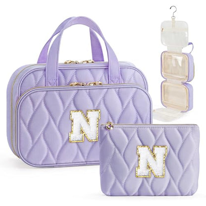 YOOLIFE Hanging Toiletry Bag for Women - Initial Large Capacity Personalized Bag for Traveling Women Travel Essentials Gifts Purple - N - color: Purple, style: N