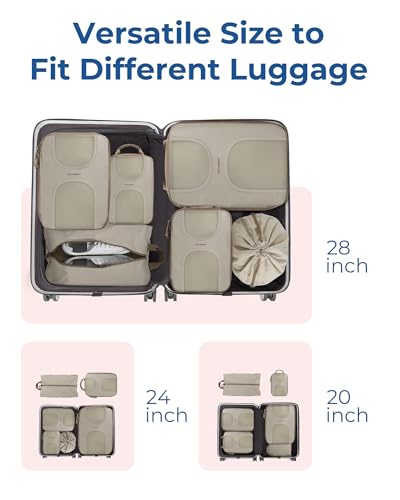 BAGSMART Compression Packing Cubes, 6 Set Packing Cubes for Suitcases, Lightweight Suitcases Organizers Bag Set & Compression Travel Cubes, Travel Essentials Packing Organizers - color: 05-Camel