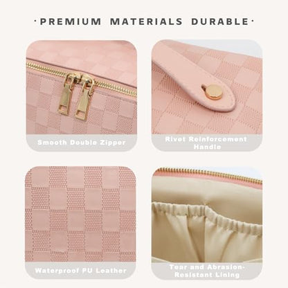 Travel Makeup Bag – Large Cosmetic Organizer with Waterproof PU Leather, Smooth Double Zipper & Tear-Resistant Lining, Toiletry Pouch for Women (Pink) - color: 02-Pink