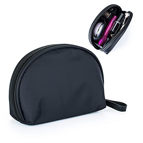 Hekyip Half Moon Cosmetic Bag, Travel Makeup Pouch, Portable Waterproof Cosmetic Pouch for Girls Women, Small (ALL BLACK) - color: ALL BLACK