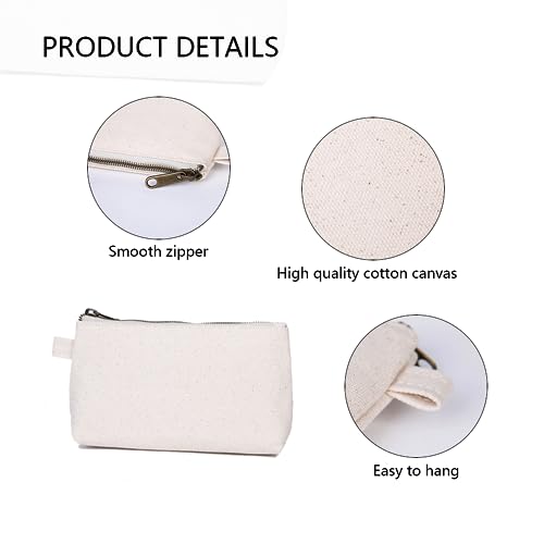 Mini Canvas Travel Toiletry Bag for Women, DIY Personalizable Small Makeup Bag Organizer with 2 Dividers, Washable Cotton Cosmetic Pouch for Purse, Cute Carry-On Essential (Canvas/Beige) - color: Canvas/Beige