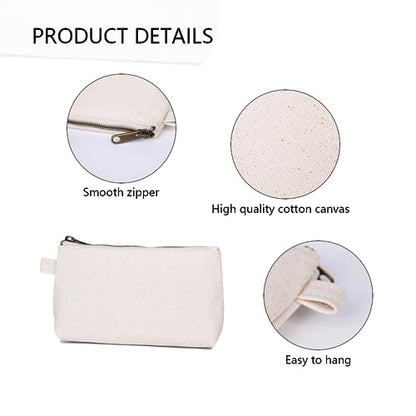 Mini Canvas Travel Toiletry Bag for Women, DIY Personalizable Small Makeup Bag Organizer with 2 Dividers, Washable Cotton Cosmetic Pouch for Purse, Cute Carry-On Essential (Canvas/Beige) - color: Canvas/Beige
