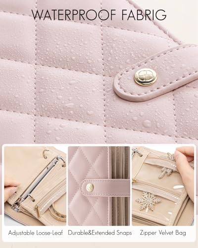 VLANDO Travel Jewelry Organizer Case,Travel Gifts for Women,Portable Jewelry Storage Book Ring Binder with Clear Zipper Velvet Jewelry Pouch Bag-Pink - color: Pink