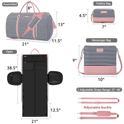 Convertible 2-in-1 Garment Bags for Travel, Carry On Garment Duffle Bag With Shoe Compartment Large Weekender Bag for Women Men Hanging Suitcase Suit Travel Duffel Overnight Bags 4pcs Set - color: Black White Stripe
