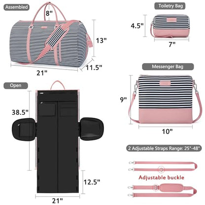 Convertible 2-in-1 Garment Bags for Travel, Carry On Garment Duffle Bag With Shoe Compartment Large Weekender Bag for Women Men Hanging Suitcase Suit Travel Duffel Overnight Bags 4pcs Set - color: Black White Stripe