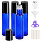 PrettyCare 10 ml 4 Pack Essential Oil Roller Bottles with Stainless Steel Roller Ball - Refillable Leak-proof Empty Thick Blue Glass Roll on Bottles with Black Caps for Travel, Perfume - color: Blue with Black Cap, size: 4 Pack