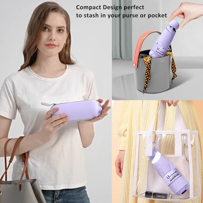 BAODINI Travel Essentials Mini Umbrella for Purse With Case Small Compact UV Sun Protection Lightweight Tiny Pocket Manual Open Close Umbrella for Women Kids and Men Fits Purse Backpack - color: B-2 Pack Purple & Black