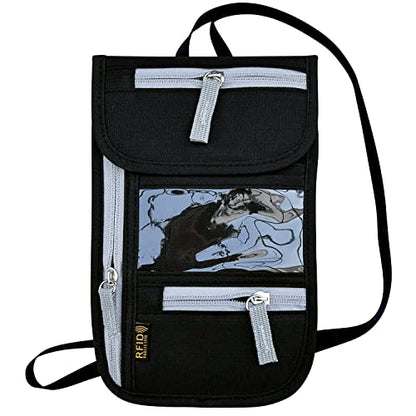 Travel Neck Wallet, RFID Blocking Passport Holder with Adjustable Neck Strap for Men and Women to Keep Cash, Credit Cards and Travel Documents Safe - Black - color: Black