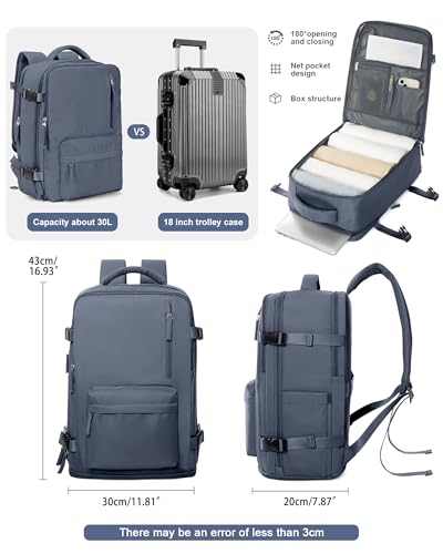 VGCUB Carry on Travel Backpack for Women Men Large Laptop Gym Work Frontier Airlines Personal Item Bag Business Airport Lightweight Backpack Flight Approved Mochilas de Viaje Grey Blue - color: Grey Blue, style: Large
