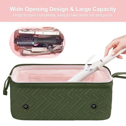 Leudes Hair Tools Travel Bag for Women Heat Resistant Mat for Travel Essentials Hot Tools Straighteners,Flat Irons,Curling Iron,Hot Air Brushes and Hair Dryer Organizer Bags 2 in 1 (Army GreenA) - color: Army GreenA