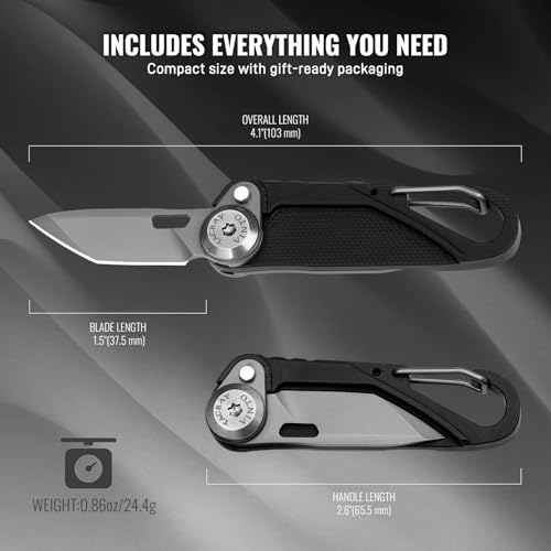 TACRAY Vinto 5-in-1 Small Pocket Knife – Ultra-Light Compact Multitool with Utility Knife, Seatbelt Cutter, Bottle Opener, Flathead Screwdriver & Keyring Attachment for Everyday Carry (Black) - color: Black