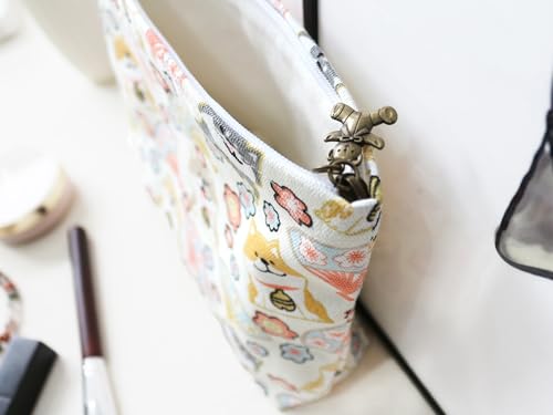 HAPPYHEIDI Canvas Pouch for Travel, Makeup Bag Case, Creamy White Dogs, Cotton, Animal Print, Zipper Closure, 7.1x2.4x7 Inches - color: GR-Canvas-Creamy White Dogs