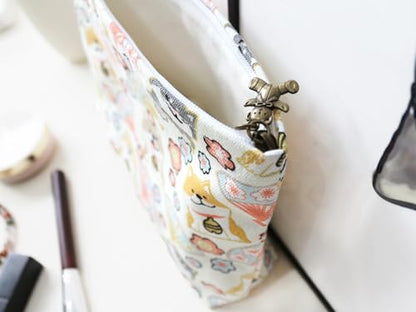 HAPPYHEIDI Canvas Pouch for Travel, Makeup Bag Case, Creamy White Dogs, Cotton, Animal Print, Zipper Closure, 7.1x2.4x7 Inches - color: GR-Canvas-Creamy White Dogs
