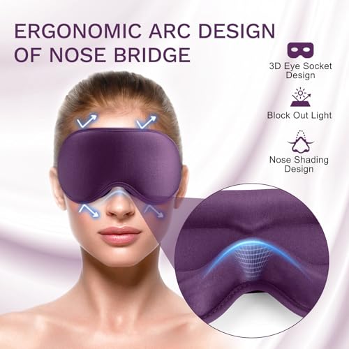 FlyCoco 99% Fully Block Out Light Eye Sleep Mask, 3D Deep Contoured Eyes Cover Zero Pressure, Long Lash Extension Eyes Mask with Adjustable Straps for Sleeping Travel Home Nap Rest Women Men (Purple) - color: Purple