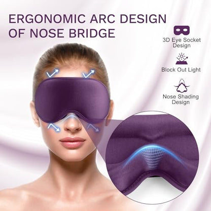 FlyCoco 99% Fully Block Out Light Eye Sleep Mask, 3D Deep Contoured Eyes Cover Zero Pressure, Long Lash Extension Eyes Mask with Adjustable Straps for Sleeping Travel Home Nap Rest Women Men (Purple) - color: Purple
