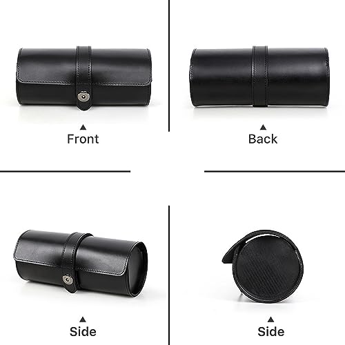 Personalized Custom Name Watch Case Roll Organizer, Luxury Genuine Leather Travel 3-Watches Case For Watch/Bracelet (07 Black) - color: 07 Black