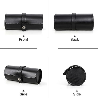 Personalized Custom Name Watch Case Roll Organizer, Luxury Genuine Leather Travel 3-Watches Case For Watch/Bracelet (07 Black) - color: 07 Black