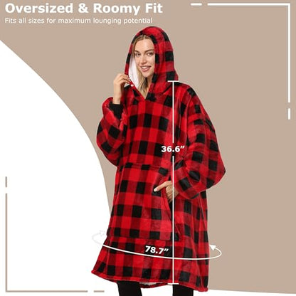 Catalonia Oversized Blanket Hoodie Sweatshirt, Wearable Sherpa Blanket Pullover, Gift for Her - color: Checker