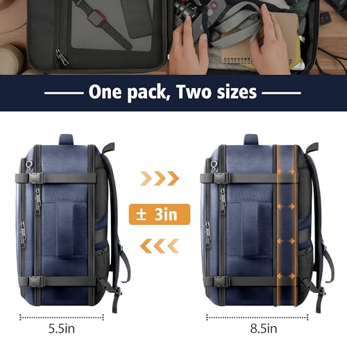 Flight Approved Travel Backpack with LifetimeWarranty,Expandable Carry on Backpack 40-50L with Cable Access Port,Fits 17.3"Laptop,Flight TSA friendly,Anti Theft Laptop Backpack Travel,Commuting,Blue - color: Blue, size: 17.3inch (19"x12.5"x8.5")