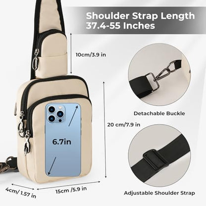 BROADREAM Sling Bag, Crossbody Bag with Anti-Theft Lock Zipper, RFID Blocking & Water Resistant for Travel Work Sport - color: Beige