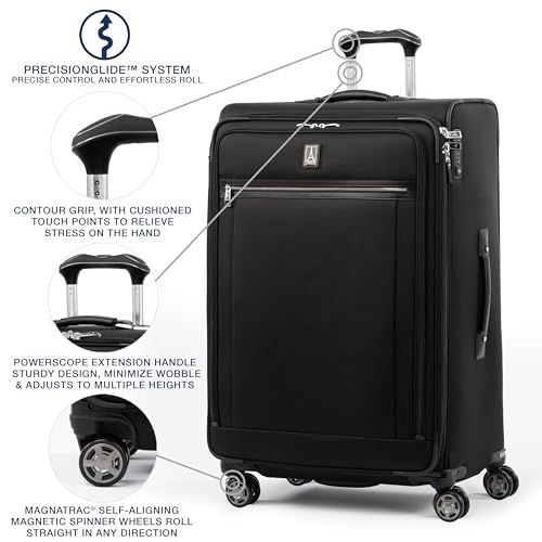 Travelpro Platinum Elite Softside Expandable Checked Luggage, 8 Wheel Spinner Large Suitcase, TSA Lock, Men and Women, Shadow Black, Checked Large 29-Inch - color: Shadow Black, size: Checked-Large 29-Inch