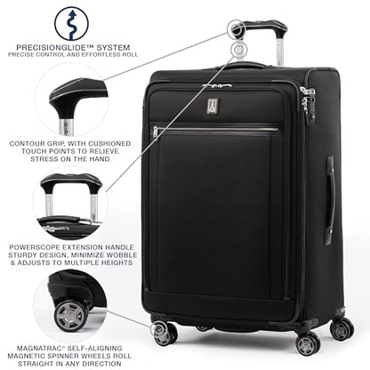 Travelpro Platinum Elite Softside Expandable Checked Luggage, 8 Wheel Spinner Large Suitcase, TSA Lock, Men and Women, Shadow Black, Checked Large 29-Inch - color: Shadow Black, size: Checked-Large 29-Inch