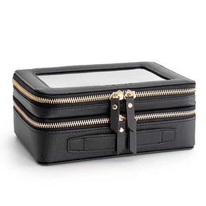 Aveniee XL Clear Makeup Organizer,Double Layer Travel Cosmetic Case with Brush Holder & Zippered Compartments,Big Toiletry Bag for Travel Accessories,2 Layers Large,Black - color: Black, style: Dual Layer Large
