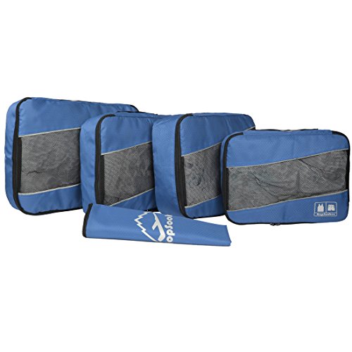 5 Set Packing Cubes for Travel Large Suitcase Luggage Organizer Bags Travel Accessories Vacation 4 Cubes 1 Laundry Pouch Bag - color: Darkblue