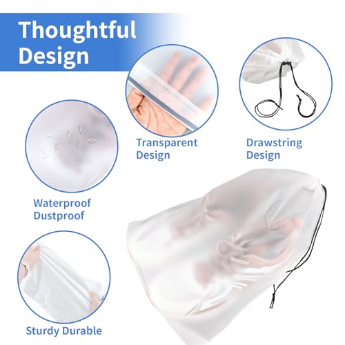 Clear Travel Shoe Bags 5-Pack (15.7x11.8 Inches) – Waterproof Drawstring Shoe Organizers for Packing, Essential Travel Gear for Men & Women