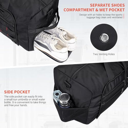 WITZMAN Foldable Duffle Bag for Travel 65L Lightweight Packable Duffel Bag with Shoes Compartment Overnight Bag for Men Women (B697 Black) - color: Black