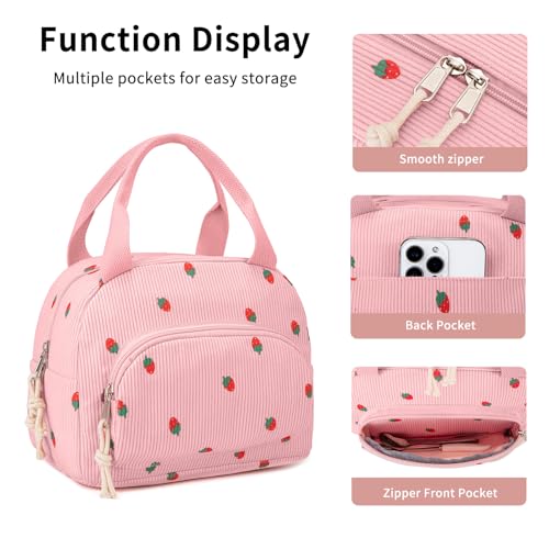 Lunch Bag Women Lunch Box for Women Adult Cute Insulated Lunch Bag Small Cooler Lunch Tote Bags for Work Picnic Travel (Pink-Strawberry) - color: Pink-Strawberry