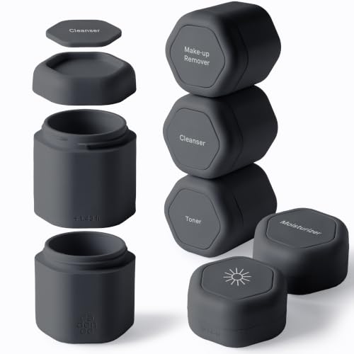 Cadence Capsules - Full Skincare Set, Charcoal - Six Containers with Magnetic Lids - 100% Leak Proof & TSA Approved for Travel and Carry On, 2 Small (0.56oz), 4 Medium (1.32oz) & Extender (1.43oz) - color: Charcoal, size: Full Set
