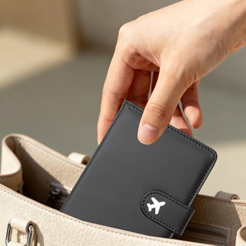 Passport Holder, Travel Wallet Cover with Pen Loop | Cute RFID Blocking Leather Case with Magnetic Closure for Travel Essentials-Black - color: S-Black