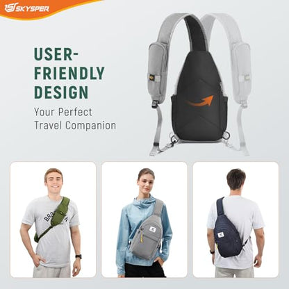 SKYSPER Sling Bag RFID Anti-Theft Crossbody Bag Recycled Travel Cross Body Bag Shoulder Sling Daypack - color: Gray