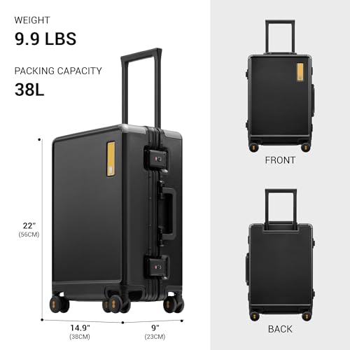 LEVEL8 Zipperless Carry On Suitcase Airline Approved with Aluminum Frame, Hard Shell Luggage with Spinner Wheels, Metal Travel Luggage, 20 Inch, Black - color: Black, size: Carry-On 20 Inch (With 6PC Organizers)