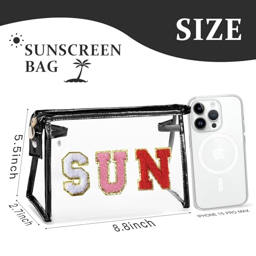 COSHAYSOO Sunscreen Bag Clear Makeup Toiletry Pouch Beach Vacation Essentials for Women Teen Girls Trip Gifts Summer Pool Travel Must Have Accessories Waterproof Stuff - color: Black-SUN
