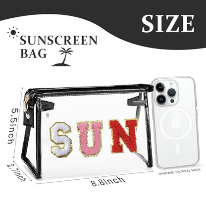 COSHAYSOO Sunscreen Bag Clear Makeup Toiletry Pouch Beach Vacation Essentials for Women Teen Girls Trip Gifts Summer Pool Travel Must Have Accessories Waterproof Stuff - color: Black-SUN
