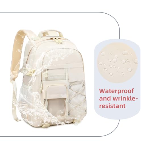 Laptop Backpack For Teen Boys Girls Durable Bookbag Middle High School Bag Women Men Waterproof Travel Daypack (4Beige) - color: Off-white