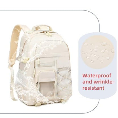 Laptop Backpack For Teen Boys Girls Durable Bookbag Middle High School Bag Women Men Waterproof Travel Daypack (4Beige) - color: Off-white
