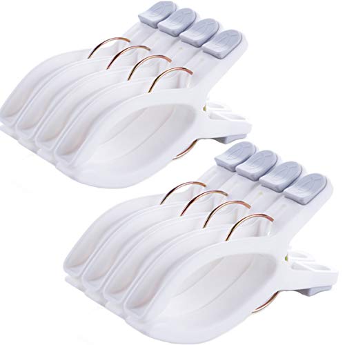 Foshine 8 Pack Lagrge Clips for Beach Chairs, White Jumbo Size Towel Clamps Lounge Pool Chairs,Plastic Clothes Clips Clamps Large for Cruise Vacation - color: 8 Pack-white