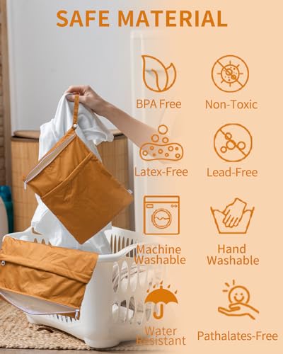 babygoal Wet Dry Bags for Baby Cloth Diapers, Washable Travel Bags, Beach, Pool, Gym Bag for Swimsuits & Wet Clothes with Two Zippered Pockets 3 Pack, 3LN20 - color: Light brown & sugar brown