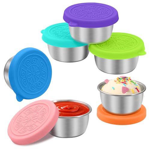 LIEMAND 6x1.6 oz Salad Dressing Container to Go, Leakproof Reusable Stainless Steel Small Container with Lid,Sauce Containers for Lunch box,Picnics,Travel,Office and Meal Prep - color: Rainbow, size: 1.6oz