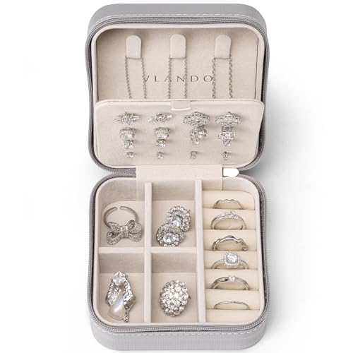 VLANDO Travel Jewelry Case, Small Travel Jewelry Organizer Box for Girls Women - Grey - color: Grey