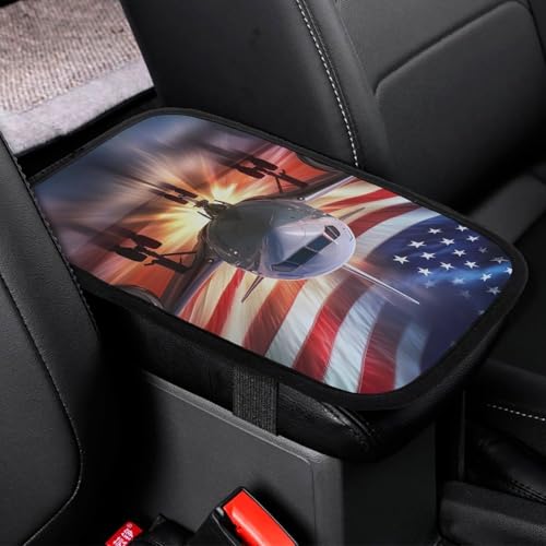 USA Flag Airplane Aircraft Car Center Console Cover Auto Armrest Protector Cushion Interior Accessories for Most Vehicles